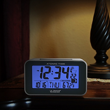La Crosse Technology Atomic Alarm Clock with Indoor Temperature in Black. View a larger version of this product image.