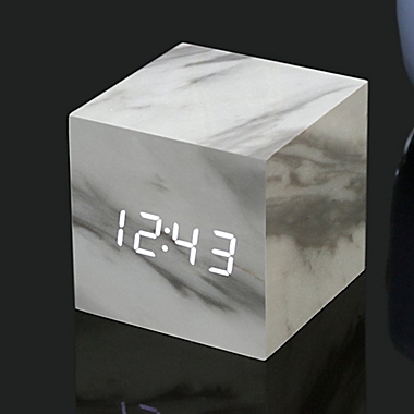 Gingko&reg; Cube Click Alarm Clock in Marble. View a larger version of this product image.