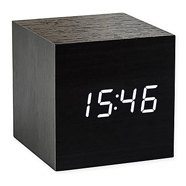 Gingko&reg; Cube Click Alarm Clock in Black/White. View a larger version of this product image.
