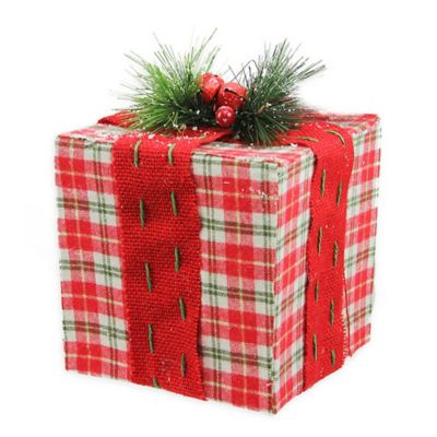 6-Inch Holiday Tabletop Gift Box Decoration in Red/Green