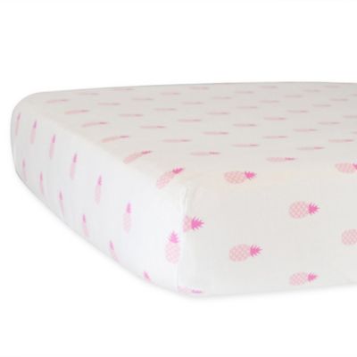 Hello Spud Pineapples Organic Cotton Fitted Mini Crib Sheet in Pink