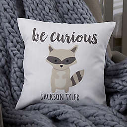 Woodland Adventure Raccoon Personalized Baby Throw Pillow