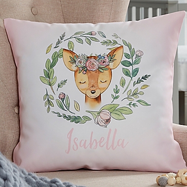 Woodland Floral Deer Personalized 14-Inch Throw Pillow. View a larger version of this product image.