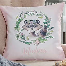 Personalized Woodland Floral Raccoon Throw Pillow