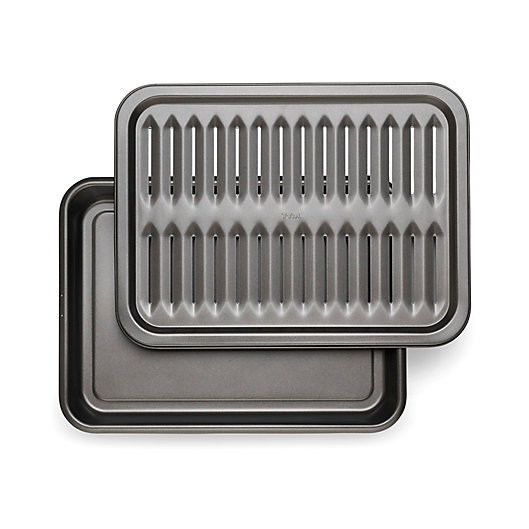 Alternate image 1 for T-Fal® Nonstick 17-Inch x 12.6-Inch 2-Piece Carbon Steel Broiler Pan Set in Grey