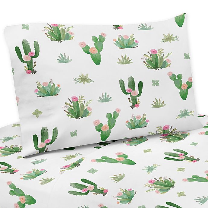 Roostery Pillow Sham Watercolor Green Cactus Cacti Floral Desert Succulent Print 100% Cotton Sateen 30in x 24in Flange Sham 