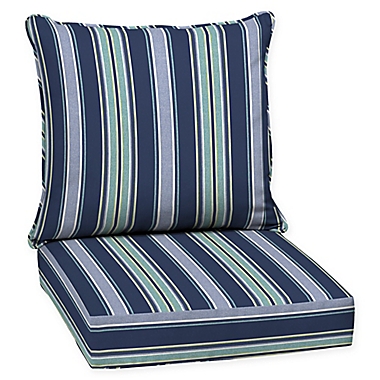 Aurora Stripe 2-Piece Outdoor Deep Seat Cushion Set in Sapphire. View a larger version of this product image.