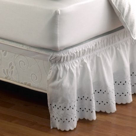 EYELET DUST RUFFLE ELASTIC BEDSKIRT 14" DROP----QUEEN----COMES IN WHITE OR BEIGE 