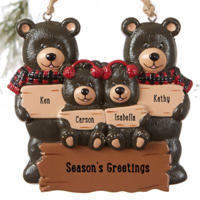 Holiday Bear Family Personalized Ornament- 4 Names