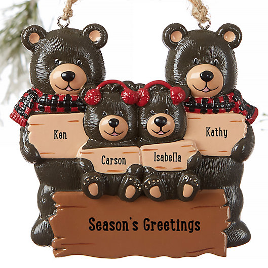Alternate image 1 for Holiday Bear Family Personalized Ornament- 4 Names