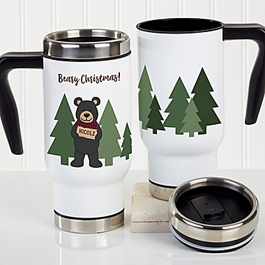 Holiday Bear Family Personalized Commuter Travel Mug. View a larger version of this product image.