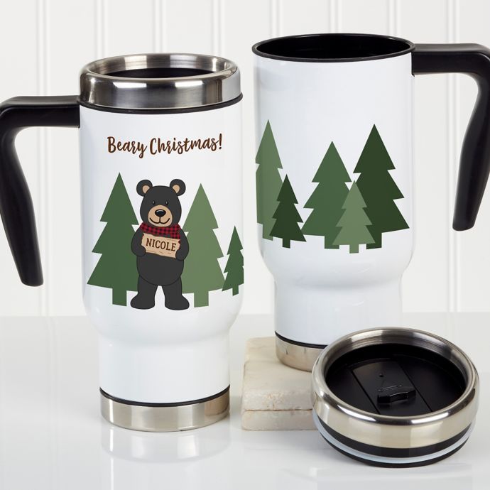 Holiday Bear Family Personalized Commuter Travel Mug Bed Bath and