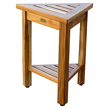 FlexiCorner&trade; Teak Modular Shower Stool with Shelf in Natural. View a larger version of this product image.