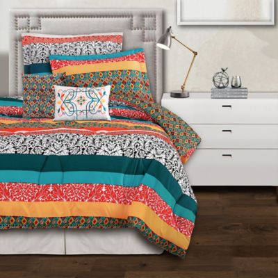 Lush Decor Boho Striped Colorful Pattern Bohemian Style Reversible 5 Piece Comfo 
