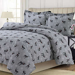 Tribeca Living Checkered Buck 100% Flannel 3-Piece Duvet Cover Set in Grey
