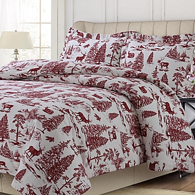 Tribeca Living Holiday Mountain Toile Full/Queen Duvet Cover Set in Deep Red. View a larger version of this product image.