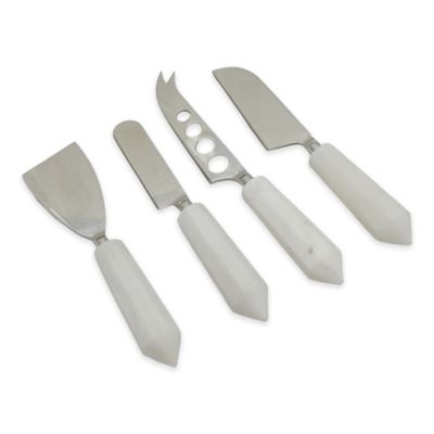 Artisanal Kitchen Supply 4-Piece Cheese Knife Set with Faceted Marble Handles image