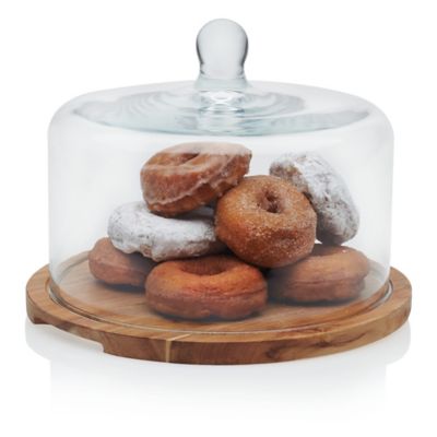 Acacia Wood Round Server w/Glass Dome