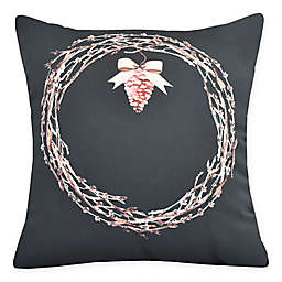 E by Design Wreath Square Throw Pillow in Black