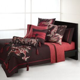 Natori Dynasty Imperial Red And Dark Chocolate Bedding Bed