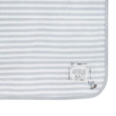 Gerber&reg; Striped "Adventure Awaits" Organic Cotton Blanket in Grey/Ivory. View a larger version of this product image.