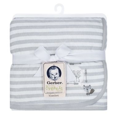 Gerber&reg; Striped "Adventure Awaits" Organic Cotton Blanket in Grey/Ivory. View a larger version of this product image.