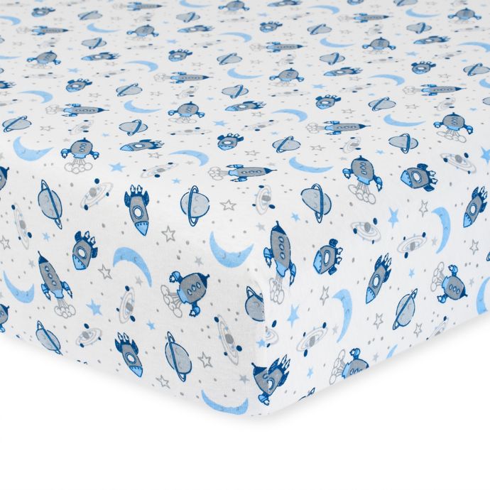 Gerber Outer Space Organic Cotton Fitted Crib Sheet In White Blue