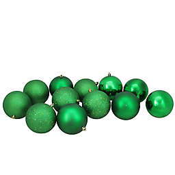 12-Count 4-Finish Christmas Ball Ornaments in Christmas Green