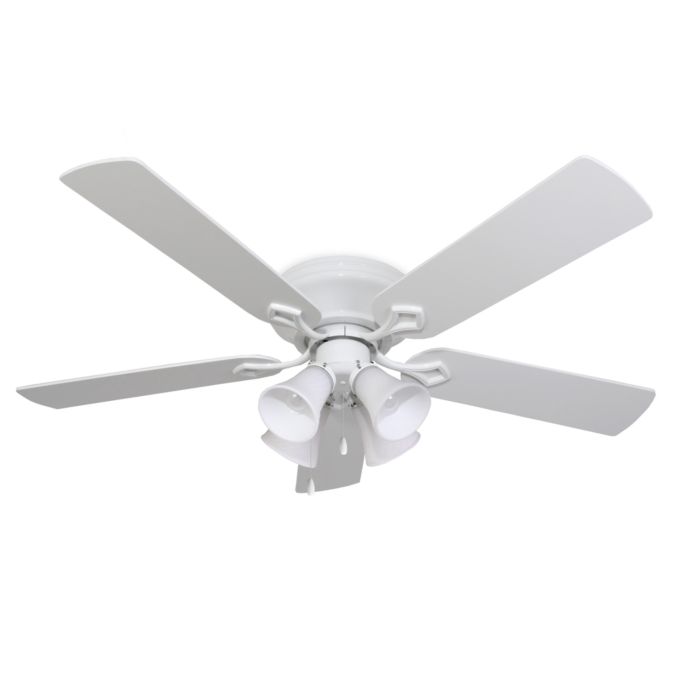 52 Inch Hampshire 4 Light Low Profile White Fan Bed Bath