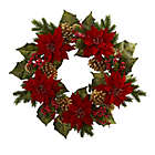 Alternate image 0 for Nearly Natural 24-Inch Poinsettia, Berries and Golden Pine Cone Wreath