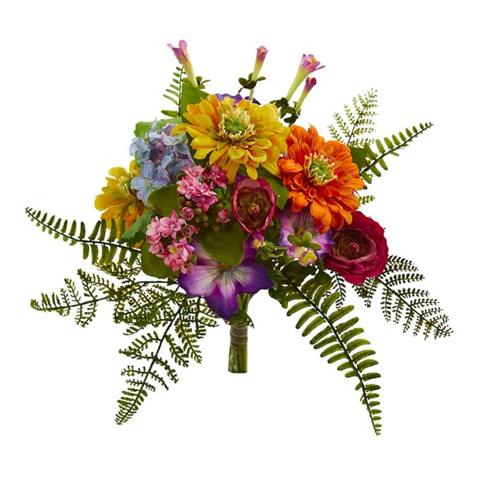 Nearly Natural 13Inch Artificial Mixed Spring Flower Bouquets (Set of