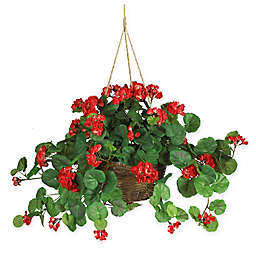 Nearly Natural Geranium Hanging Basket in Red