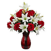 Nearly Natural 21-Inch Artificial Roses and Lillies with Vase