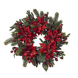 Nearly Natural 24-Inch Poinsettia and Berry Wreath
