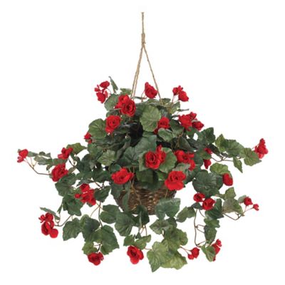 Nearly Natutral 24-Inch Artificial Begonia Plant in Red in Hanging Basket