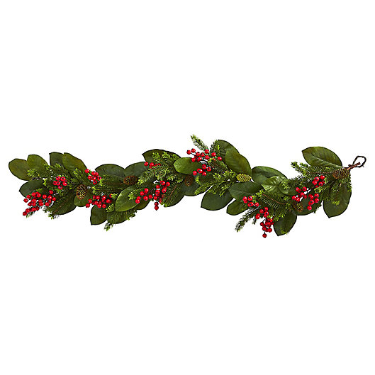 Alternate image 1 for Nearly Natural 5-Foot Artificial Magnolia Berry Pine Garland