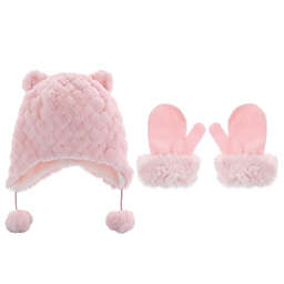 Capelli New York 2-Piece Faux Fur Bunny Hat and Mitten Set in Pink