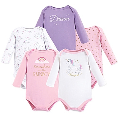 Hudson Baby&reg; SIze 0-3M 5-Pack Unicorn Long Sleeve Bodysuits. View a larger version of this product image.