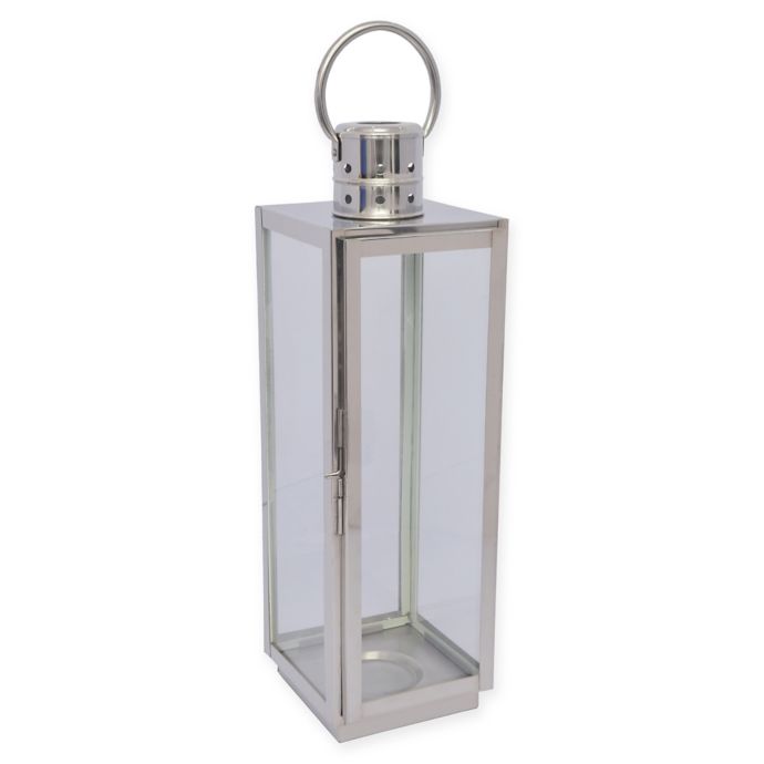 Stainless Steel Square Lantern Candle Holder in Chrome Bed Bath & Beyond