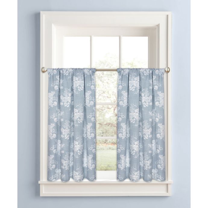 Cabbage Rose 45 Inch Window Curtain Tier Pair In Blue Bed Bath