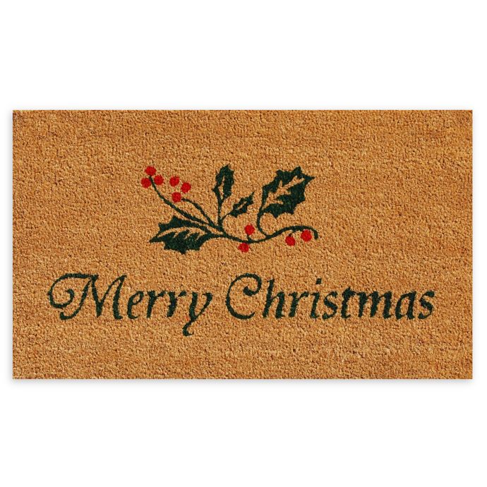 Calloway Mills Christmas Holly 17 X 29 Coir Door Mat In Natural Green