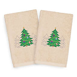 Linum Home Christmas Three Trees 2-Piece Hand Towel Set in Sand