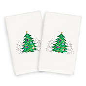 Linum Home Christmas Three Trees 2-Piece Hand Towel Set in White