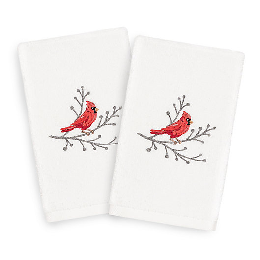 Alternate image 1 for Linum Home Christmas Cardinal 2-Piece Hand Towel Set in White