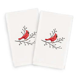 Linum Home Christmas Cardinal 2-Piece Hand Towel Set in White