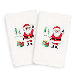 Linum Home Christmas Santa Waving Hand Towels in White (Set of 2)