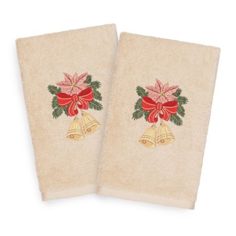 Christmas Boutique Christmas RoSE SET OF 2 BATH HAND TOWELS EMBROIDERED BY LAURA 