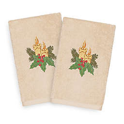 Linum Home Christmas Candles Hand Towels in Sand (Set of 2)