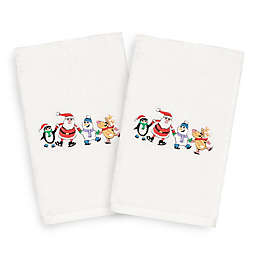 Linum Home Christmas Skating Party 2-Piece Hand Towel Set in White