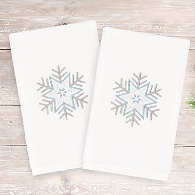 Linum Home Christmas Crystal 2-Piece Hand Towel Set in White. View a larger version of this product image.